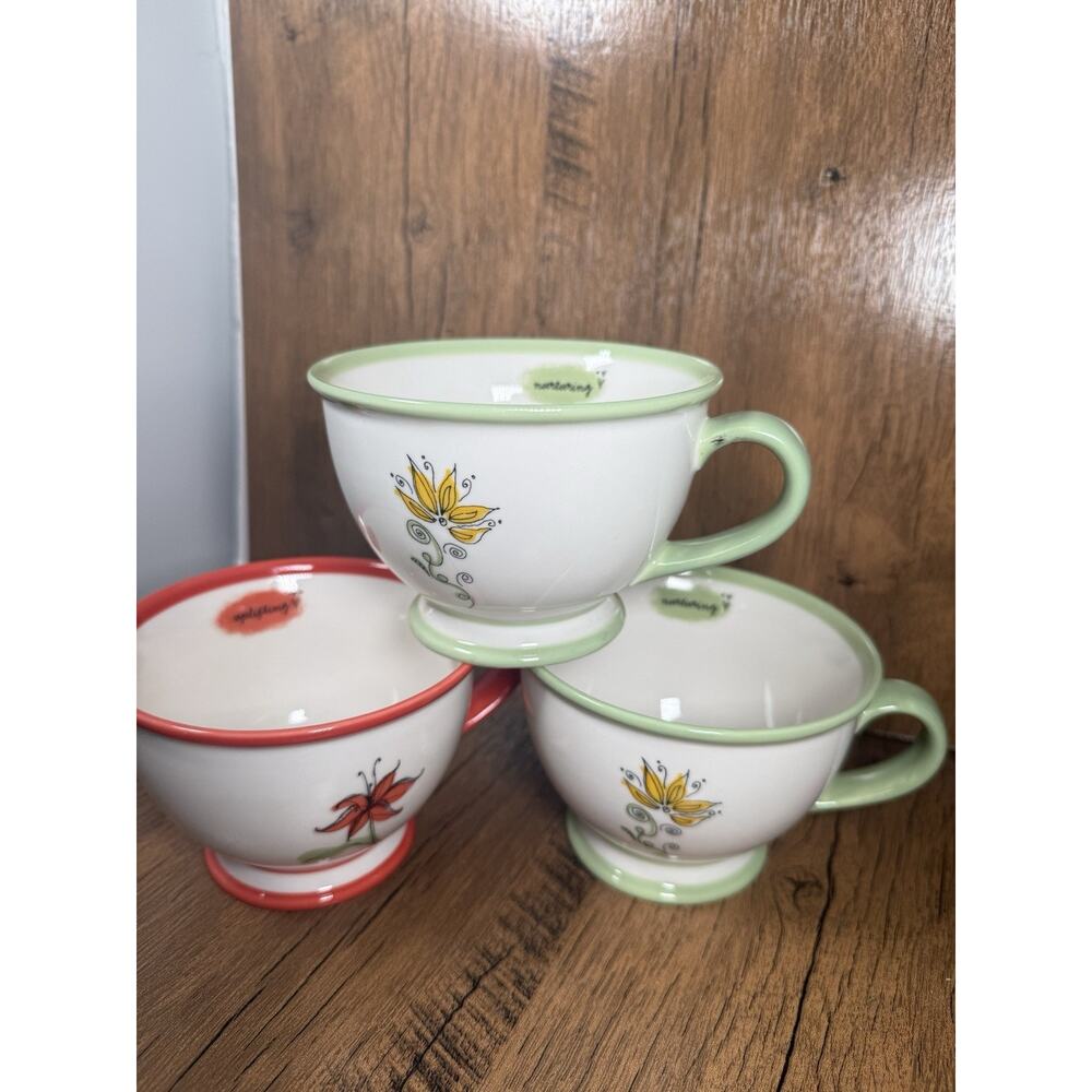 Starbucks Coffee Nurturing & Uplifting 10oz Mug Set Of 3 Latte Floral 2006